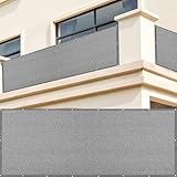 LIUWEIE Balkon Sichtschutz Wetterfest 110 x 175 cm Ohne Bohren Wetterfest Wind Uv-Schutz Balkon Sichtschutz Bespannung mit Kabelbinder Und Kordel für Garten Terrasse, Grau