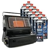 Eurocatch Gasheizung - Inkl. 12 Gaskartuschen - Gasherd - Heizstrahler - Terrassenheizer - Campingheizung - Gasheizung - Einstellbar Tragbar