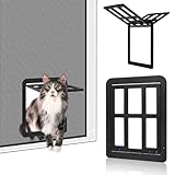 Adiwo Katzenklappe für Fliegengitter, 31.5 x 25 cm Schwarz Automatischen Verschluss Hundeklappe Fliegengitter Balkontür mit Katzenklappe Haustierklappe mit Kreuzschlitzschraubendreher