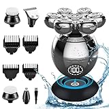 Elektrorasierer Herren, 5 in 1 Glatzen Rasierer Herren, Professioneller Elektrorasierer mit 7 Rotierende Scherköpfe und Trimmer Pflege Kit, wasserdicht, Batterieanzeige und kabellos wiederaufladbar