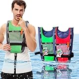 Schwimmweste Für Erwachsene, Solide Schwimmweste Sicherheits-Schwimmhilfe Mit Überlebenspfeife Für Wassersportarten Wie Surfen, Kajakfahren (bis Zu 230 Lbs),One Size,Green