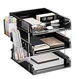 HKeeper 3-Etagen Schreibtisch Organizer, Stapelbare Dokumentenablage aus Acryl, Briefablage für A4 Papier und Bürozubehör (Schwarz)