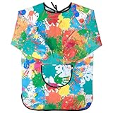 Molain Malschürze für Kinder, Graffiti Wasserdicht Malkittel Langarm Mit Taschen für Körpergröße 100-120cm, Malen, Basteln, Backen, Kochen (Mehrfarbig)