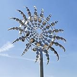 MUNCHIN Einzigartige und magische Metall Windmühle, 3D Windbetriebene Kinetische Windrad Garten Metall, Rostfrei Gartenstecker Windspiel, für Terrasse Rasen und Garten Dekoration,Silver