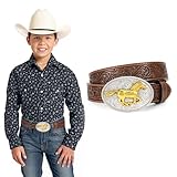 XIAOWU Kinder Cowboy Gürtel für Jungen Mädchen, 2,8 cm Breite Western Geprägte Echte Leder Gürtel für Jeans Hose Kleider Geschenk
