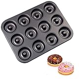 Old Tjikko Doughnuts Baking Mould, 12 Cavities Donutblech Mould,Bonut form Baking Tray with Non-Stick Coating (black)