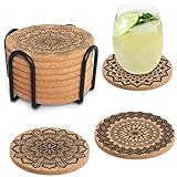 Untersetzer Kork, 8 Stück Korkuntersetzer Holz Wiederverwendbare Rund Untersetzer, Wiederverwendbare Saugfähigen Tasse Coaster Mat Glas Untersetzer-Set für Zuhause Restaurant Büro und Bar