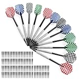 12 Stück Dartpfeile mit Kunststoffspitze Soft Darts Pfeile Set, mit 100 Kunststoff Dartspitzen zum Austauschen für Elektronische Dartscheibe, Profi Softdarts Dartpfeil