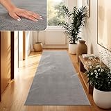 Paco Home Moderner Kuscheliger Wohnzimmer Teppich Kurzflor waschbar flauschig Weich Einfarbig Felloptik zeitlos stilvoll rutschfest pflegeleicht, Grösse:80x150 cm, Farbe:Grau
