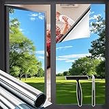 Zindoo Spiegelfolie Fensterfolie Fenster UV-Schutz Tageszeit Sichtschutzfolie Selbstklebend Silber Thermofolie, Rückstandslose Sonnenschutz Folie 90 x 200 cm