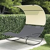 WHOPBXGAD Outdoor-Sonnenliegen Freizeit-SonnenliegenDoppel-Schaukelliege mit Sonnendach Grau und CremeGeeignet für Strand, Meer, Garten