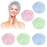 6 Stücke Duschhaube Damen,Elastische Duschkappe,Wiederverwendbare Wasserdichte Duschhauben,für Mädchen Frauen Dusche Spa Salon Hauptgebrauch (Blau, Grün, Rot)