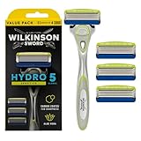 Wilkinson Sword - Hydro 5 Sensitive Rasierer für Männer, Rasiergriff + 4 Rasierklingen, Feuchtigkeitsspendende Gel-Pools und Hautschutzbügel