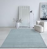 Mia´s Teppiche Taos – kuscheliger Kurzflor Teppich in Felloptik, super Soft & waschbar bis 30°C, mit Anti-Rutsch-Unterseite, Wohnzimmer & Schlafzimmer, Made in Turkey, Blau, 160 x 220 cm