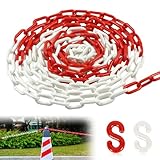 Absperrkette Kunststoffkette 10m x 6mm Rot Weiß Warnkette Plastikkette Kunststoff-Gliederkette für Warnsicherheit Parkplatz Bau Absperren Massenkontrolle Verkehr Warteschlangen