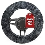 WALSER Lammfell Lenkradbezug Lammfell, Lenkradschutz für Auto, weich & wärmend, Winter Lenkradwärmer, universelle Passform, anthrazit