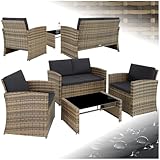 tectake Lounge Gartenmöbel Set Poly Rattan für den Garten, Möbel für den Balkon, 12-teilige Garten Lounge (wetterfest), Essgruppe mit Outdoor Sofa, Sessel und Tisch für 4 Personen (Natur/Dunkelgrau)