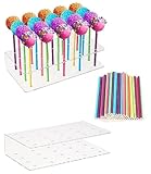 FAOKZE 2 Stücke Cake Pop Ständer mit 100 Farbe Cake Pop Stiele, 20 Löcher Lollipop Holder, Cake Pop Halter Ständer Lollipop Halter Lutscher Halter, für Hochzeit Geburtstag Dessert Tisch Party Deko