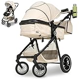 Kinderwagen 2 in 1 [Babywanne & Sportsitz] Buggy mit Aluminium-Gestell | Kinderbuggy Höhenverstellbarer Griff | Stroller Baby Leicht klappbarer Reisebuggy mit Zubehör-Set | Buggys – AMOR BABY®
