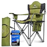 ADELKAMP Campingstuhl Faltbar [Dick gepolstert] Ultragroß | Hoher Komfort | 150kg Belastbar | Mit Kühltasche & Getränkehalter – Testsieger 2024, Luxus Premium, Olivgrün