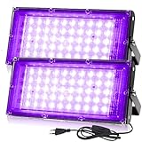 2 Stück LED Schwarzlicht Strahler 50W, IP66 Wasserdicht Schwarzlichtlampe, 50 Lampenperlen Schwarzlicht UV mit Stecker für Disco, Glow Party, Halloween Deko, Bühnenbeleuchtung, Party Zubehör