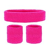 'NEON PINK SWEATBANDS SET' (headband and 2 wristbands) -