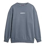 Superdry Herren Locker geschnittenes Rundhalssweatshirt mit Mikro-Logo Stürmisches Wetter Blau XL