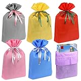 Linkidea Wiederverwendbare Tragetaschen mit Kordelzug, Vliesstoff, Partygeschenktüten für Geburtstag, Weihnachten, kompatibel mit LEGO (mehrfarbig), 6 Stück