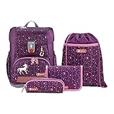 Step by Step Schulranzen-Set Cloud „Dreamy Unicorn Nuala“ 5-teilig, lila, Einhorn-Design, ergonomischer Tornister mit Reflektoren, höhenverstellbar mit Hüftgurt für Mädchen ab der 1. Klasse, 19L