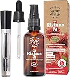 BIONOBLE Rizinusöl Kaltgepresst Bio + Mascara-Kit, 100% Natürlich - Wachstumsfördernd, Repariert - Rizinusöl Bio Haare, Wimpern, Augenbrauen, Haut - Castor Oil - Glasflasche, Pipette, Pumpe - 50ml