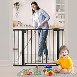 COMOMY Türschutzgitter ohne Bohren, 75 bis 103cm Treppenschutzgitter für Kinder und Haustiere, Baby Türgitter mit 7cm und 14cm Verlängerungen, 90° Stop, Selbstschließend, Schwarz