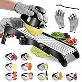 Masthome Mandoline Gemüsehobel,10 in 1 Küchenhobel Schneider mit Edelstahlklingen, Multifunktionaler Gemüseschneider für Gurke, Zwiebel und Käse, Send Schnittfeste Handschuhe und Reinigungsbürste