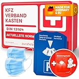 PURAHELP KFZ Verbandskasten DIN 13164 + Parkscheibe - Inkl. Beatmungstuch, 2x Klettstreifen - Erste Hilfe Set Auto Verbandskasten Auto 2024