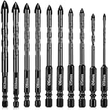 Fliesenbohrer Set 10 tlg, Glasbohrer Set, Glasbohrer Keramikbohrer Glasbohrer Set mit Kobalt Glasbohrer 3-12 mm, Fliesenbohrer für Fliesen, Keramik, Mauerwerk, Glas, Kunststoff, Holz, Porzellan