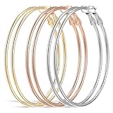 Tyqour 3 Paare Große Creolen Ohrringe Set, Edelstahl Ohrringe Länge 60mm, Silber Creolen Hoop Kreis Gold, Hypoallergen Kreis Endlose Creole für Mädchen Und Damen