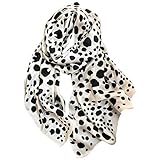 WYFDCL Seidenschal Damen Frühling und Herbst Schwarz und Weiß Polka Dot Cow Pattern Langer Seidenschal Schal Sommer Sonnencreme (Weiß 180 * 65cm)