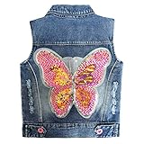 Peacolate 4-12 Jahre Mädchen Outfit Gestickte Schmetterlinge Pailletten Jacke Jeansweste Mäntel(Schmetterling,8/9Jahre)