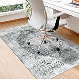 Homcomodar Bodenschutzmatte 90x120cm Stuhlmatten für Hartholzboden Boho Schreibtisch Stuhl Matte für Hartboden rutschfeste Schreibtisch Teppich für Bürostuhl(Grau)
