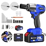 Akku Schlagschrauber 550N.m, 1/2 Zoll Blau Akku Bohrschrauber Akkuschrauber Drehschlagschrauber mit 4.0Ah Akku, 3400RPM, 3-in-1-Schlagschrauber mit LED Licht 4 Stecknüsse, 12Bohrer, für Haus und Auto