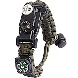 Paracord Survival Armband Kit für Herren Damen, Survival Armband mit Feuerstein + Kompass + Thermome (Armeegrün)