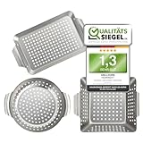 HEIMWERT Hochwertiges Premium Edelstahl Grillkorb 3er Set - Die hochrobusten und universell einsetzbaren Grillschalen - Das Original