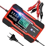 YDBAO Autobatterie Ladegerät 10A 12V 24V Batterieladegerät Vollautomatisches Batterie Mit LCD Touchscreen Automatische Temperaturkompensation Reparaturmodus Für Auto Motorrad Boot Rot