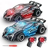 VATOS 2 PCS Ferngesteuertes Auto, 2,4 GHz RC Monster Truck Fernbedienung Auto 2WD Offroad Fahrzeug 18km/h Geländegängig 1:24 RTR Spielzeug mit LED Lichtern für Kinder Jungen Mädchen ab 4 5 6 7 8 Jahre