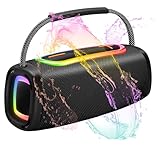 Tragbarer Bluetooth Lautsprecher mit Griff, 66MM Sprecherdurchmesser, BT5.3/24W/IP-X6 Wasserdicht Drahtloser Stereo-Kopplungslautsprecher mit RGB Multi-Color-Rhythmus-Lichter für Zuhause/Outdoor/Party