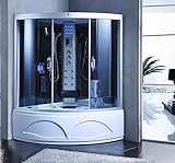 PureHaven 2in1 Dampfdusche und Whirlpool 135x135 cm mit Aluminiumrahmen und komplettem Zubehör inklusive Tropenbrause Sitzfläche Radio Massagefunktion
