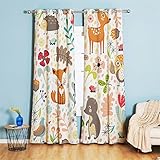 Koudi Blickdichte Vorhänge Kinderzimmer Tiere Eule Blumen Muster Gardinen mit Ösen für Mädchenzimmer, Kinderzimmer, Babyzimmer 210 × 132cm (H × B)