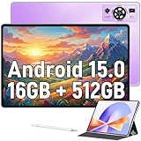 UXD 10 Zoll Android 15 Tablet, 16GB RAM 512GB Speicher, inkl. Stylus, Tastatur & Maus, IPS HD Display, 8000mAh, 4G/LTE, ideal für Notizen & Studium (Lila512G)