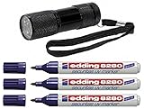 edding Spezialmarker edding 8280 securitas UV marker, 1,5-3 mm, farblos 3er Pack Stifte + UV Marker + UV Lampe