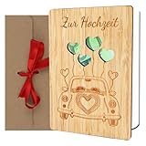 Deepton Hochzeitskarte Holz, Grußkarten zur Hochzeit mit Umschlag, Beschreibbare Liebesbrief Karte für Hochzeit, Jahrestag Valentinstag Karte Holz