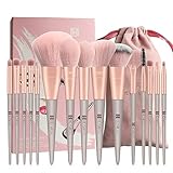 Pinselset Makeup HEYMKGO 15pcs Synthetische Borsten Grüne Farbe Konischer Griff Make Up Pinsel Set Schminkpinsel Gesicht Auge Lidschatten Mit Tragbarer Kordelzug Flanell Tasche (Rosa)